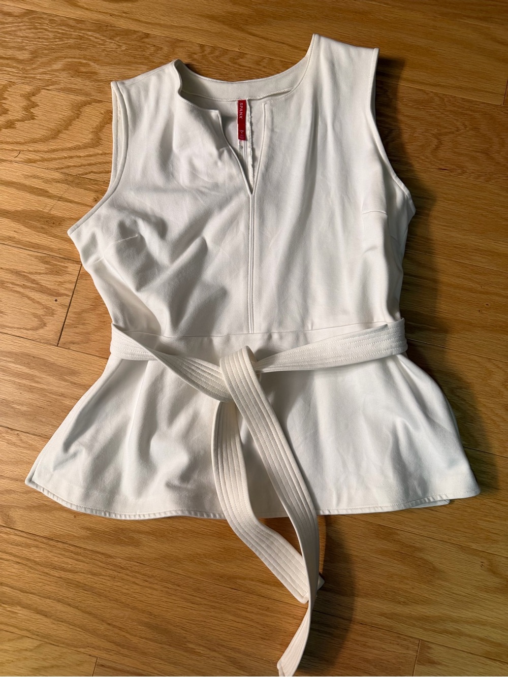 SPANX White Sleeveless Peplum Tank with Self Tie Belt